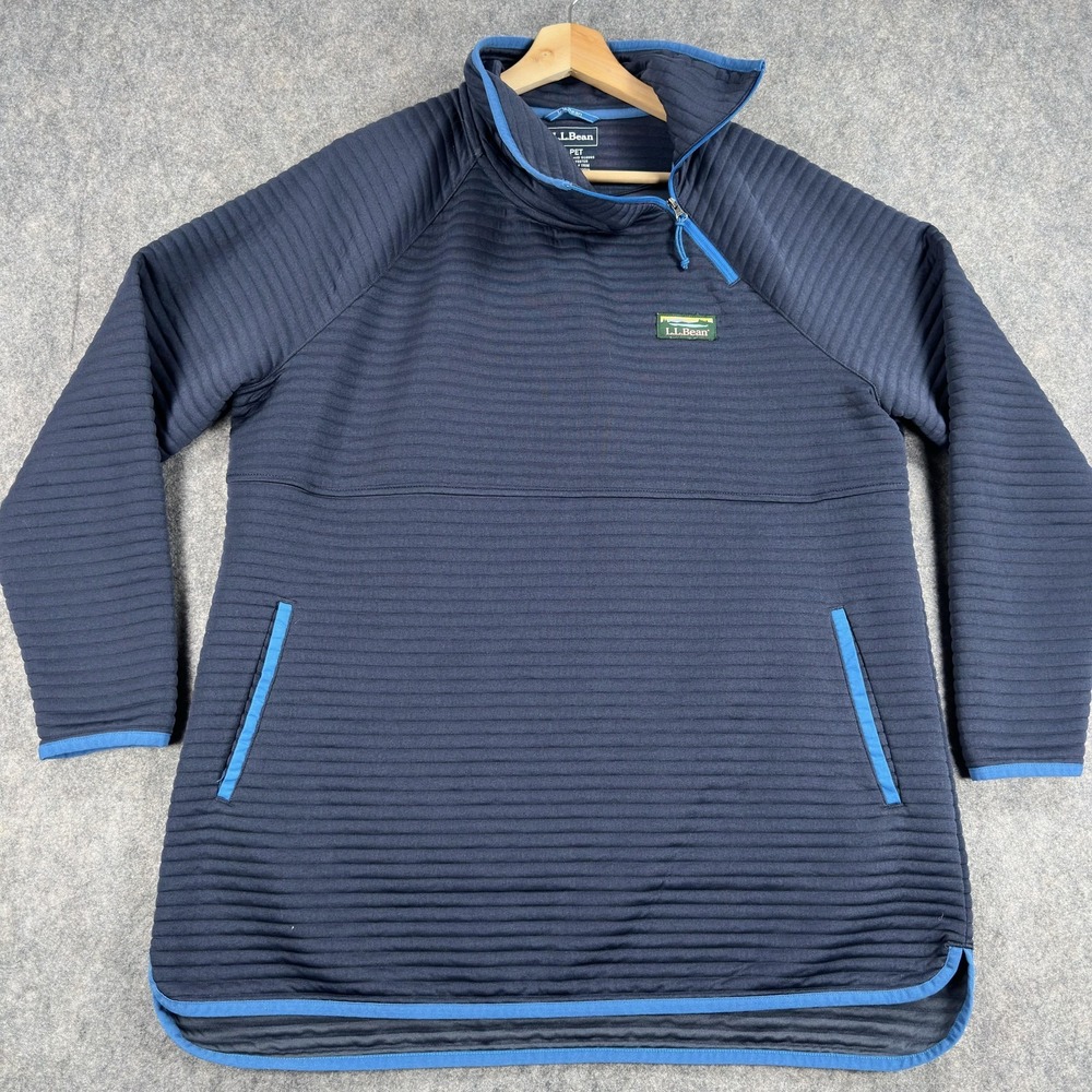 L.L.Bean Airlight Pullover Womens L Petite Blue Asymmetrical Quarter Zip